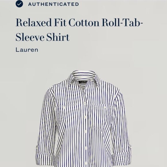 Women's LAUREN Relaxed Fit Cotton Roll Tab Sleeve Shirt - Picture 9 of 12